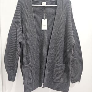 a new day Charcoal Ribbed Open-Front Cardigan